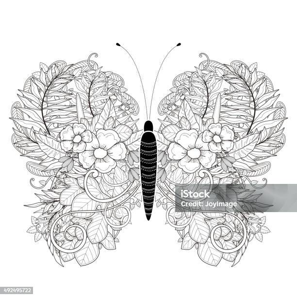 Elegant Butterfly Coloring Page Stock Illustration - Download Image Now - Mandala, Flower, 2015