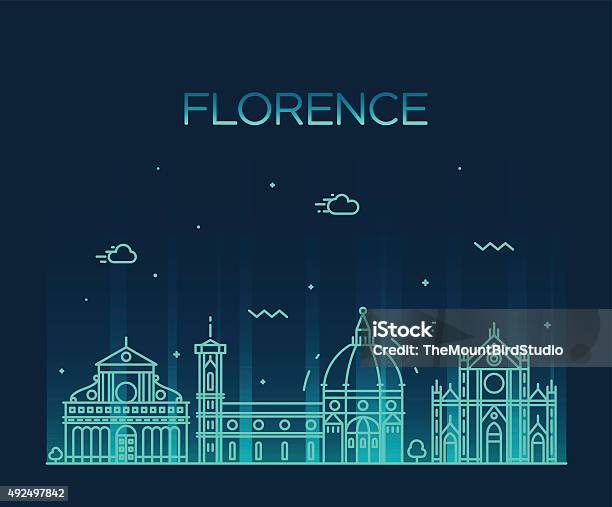 Florence Skyline Silhouette Vector Linear Style Stock Illustration - Download Image Now - Architecture, Art, Art And Craft