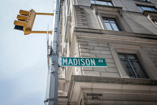 Madison Avenue Street Sign in Manhattan, May 13, 2014. The center of the world for advertising, Madison Avenue.