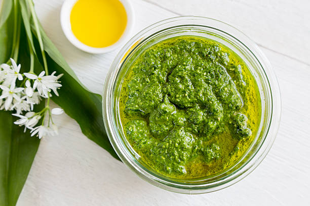 istock Pesto with wild garlic in a jar 492499527