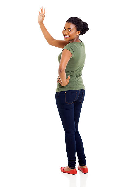 afro american woman waving goodbye beautiful afro american woman waving goodbye on white background waving gesture stock pictures, royalty-free photos & images