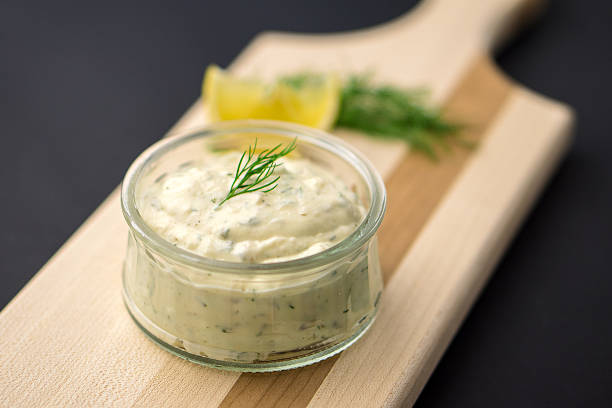 istock Tartar sauce in a glass dipping bowl 492508672