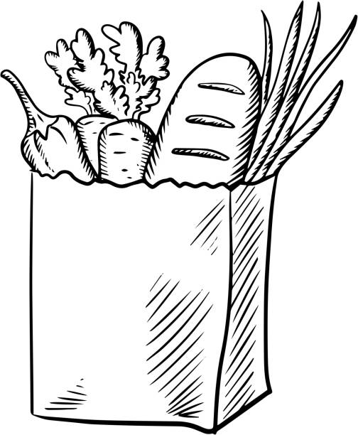 新鮮な野菜やパンにペーパーバッグ - carrot vegetable food isolated点のイラスト素材／クリップアート素材／マンガ素材／アイコン素材