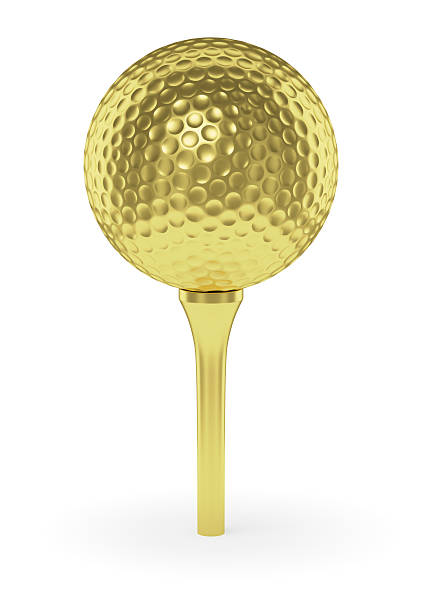 istock Golden golf ball on tee isolated on white background 492513074