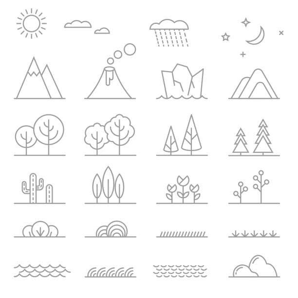 illustrazioni stock, clip art, cartoni animati e icone di tendenza di paesaggio linea elementi - rain pattern striped water