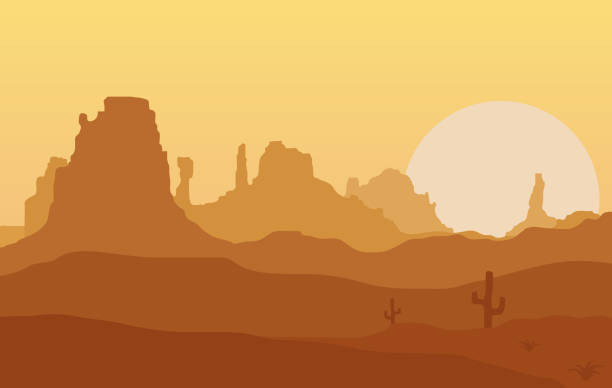 West. West. Table Mountain at sunset. cowboy silhouette desert stock illustrations