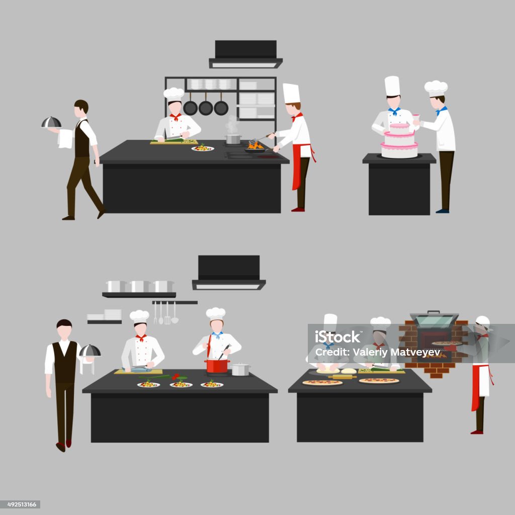 Cooking Processes Drawing Cooking Process In Restaurant Kitchen Stock Illustration - Download ...