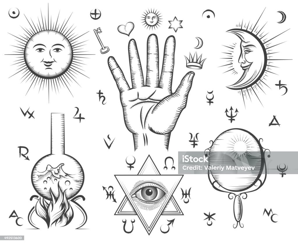Alchemy Spirituality Occultism Chemistry Magic Tattoo Vector Symbols Stock  Illustration - Download Image Now - iStock