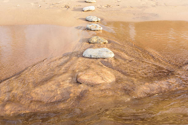 Stone footpath on the sandy beach