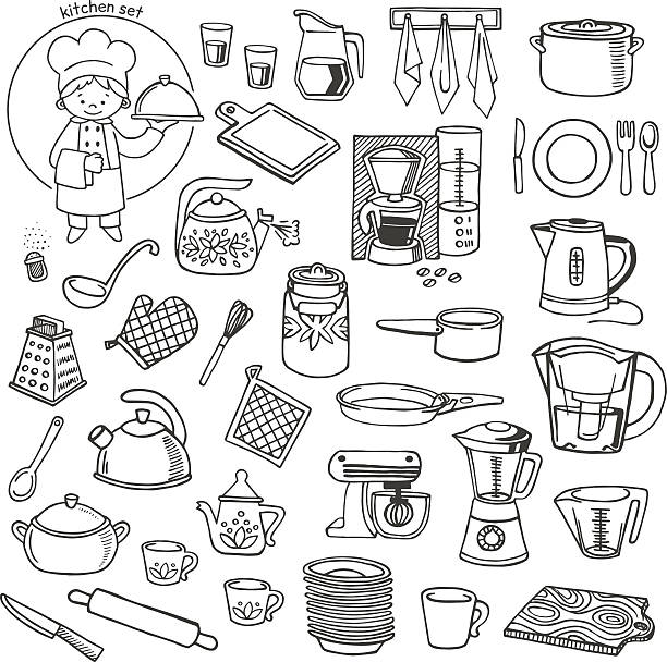 キッチン用具や電化製品のアイコンを設定します。ベクトル - pan saucepan kitchen utensil isolated点のイラスト素材／クリップアート素材／マンガ素材／アイコン素材
