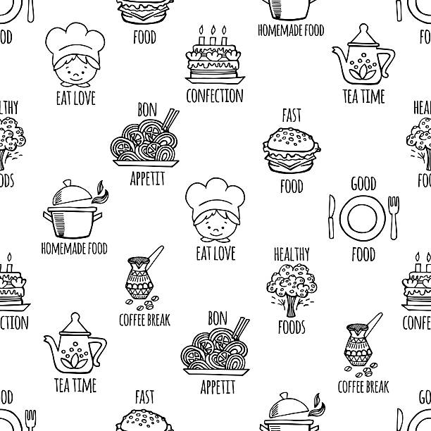 キッチンツールのシームレスなパターンの黒と白のベクトルします。 - pan saucepan kitchen utensil isolated点のイラスト素材／クリップアート素材／マンガ素材／アイコン素材