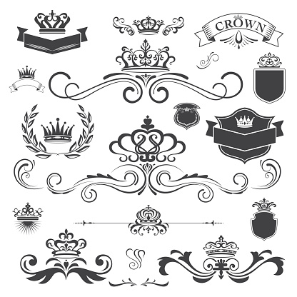 Decoration design elements. design corners, crown,bars, swirls, vectorized scroll,frames and borders.