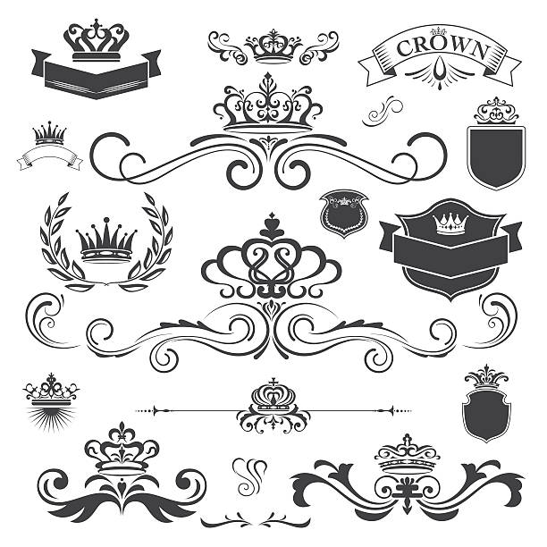 Vector vintage ornament with crown design element vector art illustration