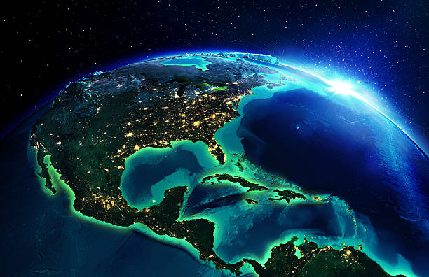 land area in North America the night 3d rendering, America - Usa. central america stock pictures, royalty-free photos & images