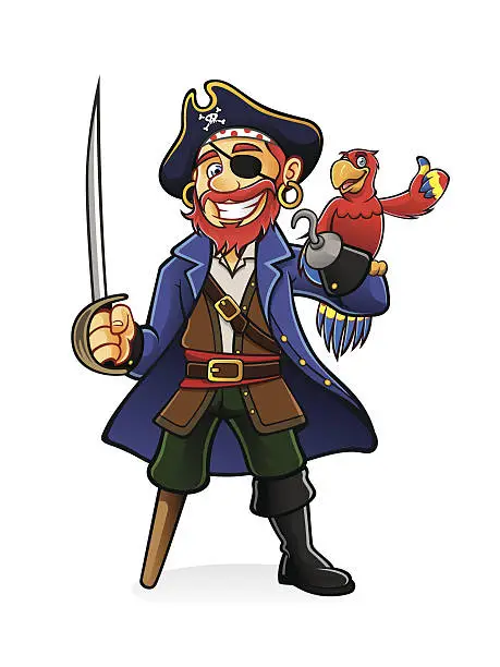 Vector illustration of Pirate and Parrot