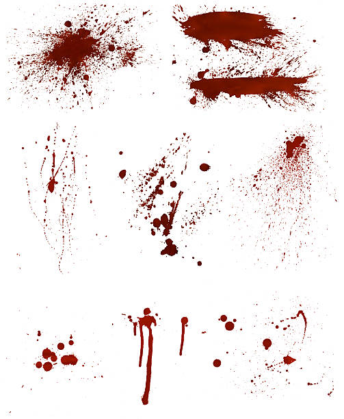 Bloodstain Set Set of 9 different highly detailed bloodstains isolated on white blood drop stock pictures, royalty-free photos & images