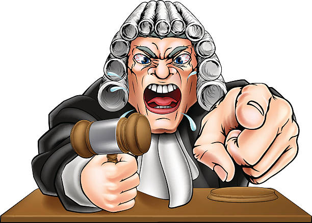 Angry Judge Cartoon Cartoon angry judge cartoon character screaming and pointing lawyer drawings stock illustrations