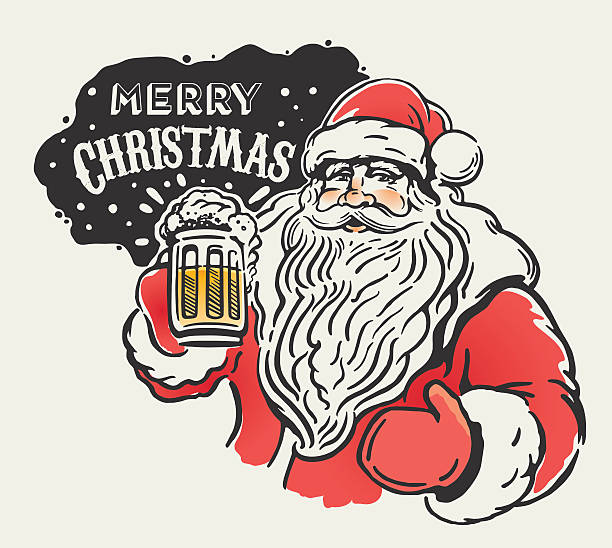 Jolly Santa and beer. vector art illustration