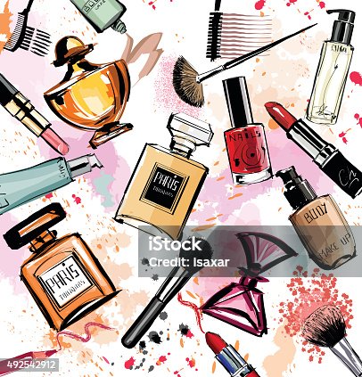 istock Watercolor cosmetics and perfumes collection 492542912