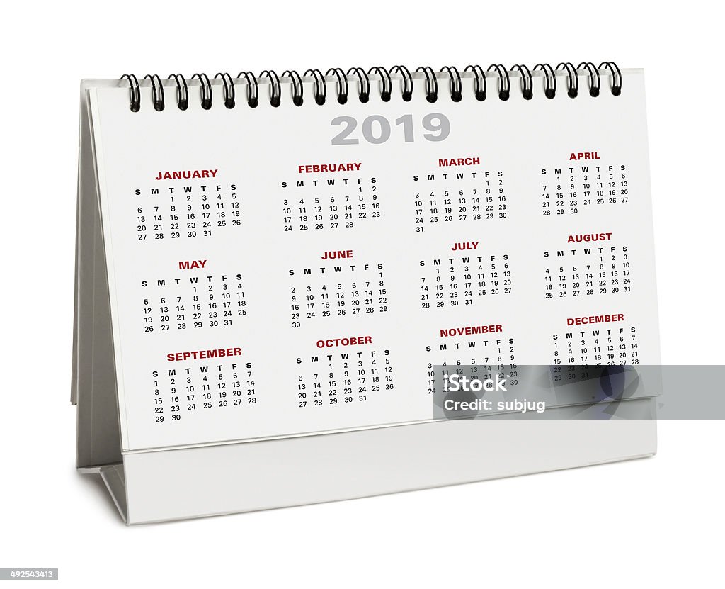 Calendario de escritorio con trazado de recorte de 2019 - Foto de stock de 2016 libre de derechos