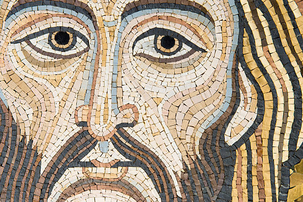 mosaic: christus gesicht - painted eyes stock-fotos und bilder