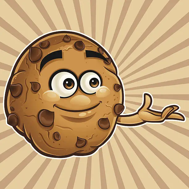 Vector illustration of Choco Chip Cookie Cartoon - Presenting