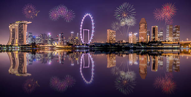 Singapore city skyline at night stock photo