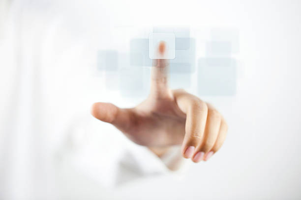 interface tactile - touchpad fingerprint touching human finger photos et images de collection