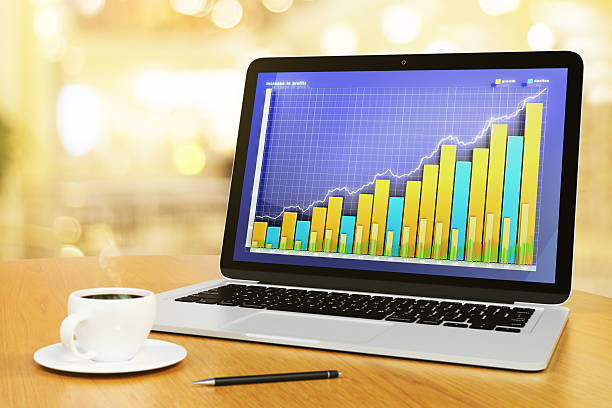 istock Business chart on a screen with cup of coffee 492545864