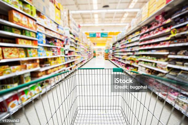 Shopping Cart Stock Photo - Download Image Now - Supermarket, Store, Aisle