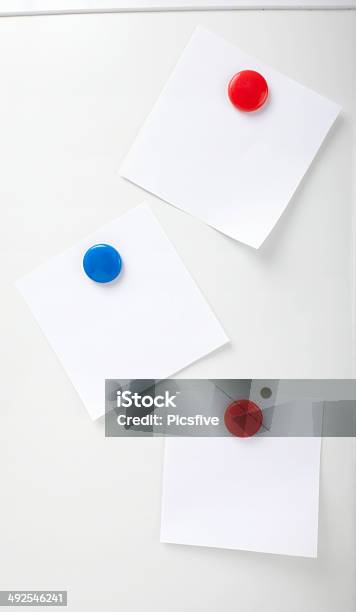 Note Reminder On Refrigerator Stock Photo - Download Image Now - White Background, Magnet, Refrigerator