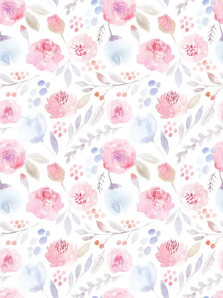 Watercolor flowers. Seamless pattern with roses