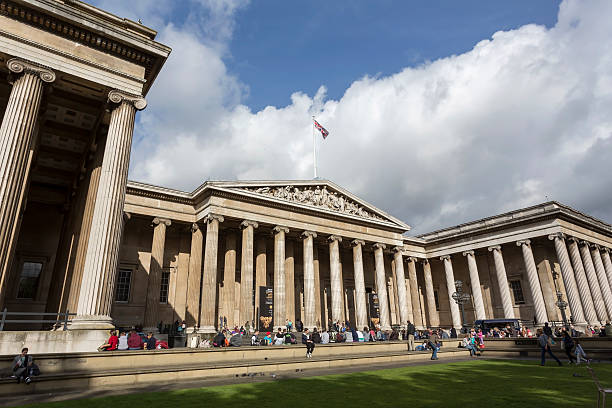 British Museum London London, UK - October 17, 2013: Tourists outside the main entrance of the British Museum in London on a sunny autumn day. The British Museum is the most visited museum in UK and the third most visited museum in the world. british museum stock pictures, royalty-free photos & images