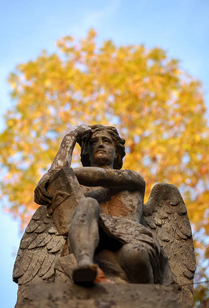 istock Thinker statue of an angel with book in autumn 492547252
