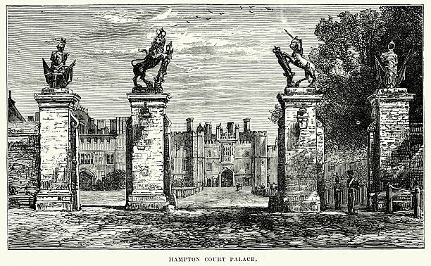 Hampton Court Palace Hampton Court Palace  a royal palace in the London Borough of Richmond upon Thames, Greater London hampton court palace stock illustrations