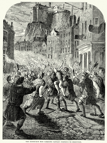 The Porteous Riots surrounded the activities of Captain John Porteous, (c. 1695 to 1736), Captain of the City Guard of Edinburgh, Scotland, who was lynched by a mob for his part in the killing of innocent civilians while ordering the men under his command to quell a disturbance during a public hanging in the Grassmarket, Edinburgh in April 1736.