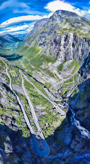 Aerial view of Trollstigen, famous serpentine mountain road in Norway