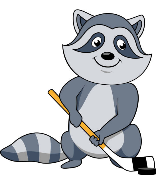 istock Cartoon raccoon with hockey stick and puck 492549212