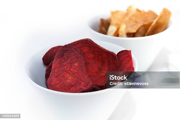 Two Bowls Of Fried Root Vegetable Chips Stock Photo - Download Image Now - Appetizer, Backgrounds, Beet