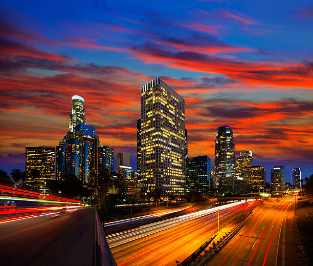 istock Downtown LA night Los Angeles sunset skyline California 492550461