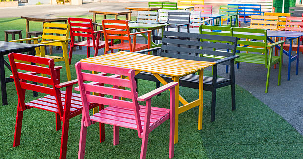 istock Colorful wooden armchairs 492550805