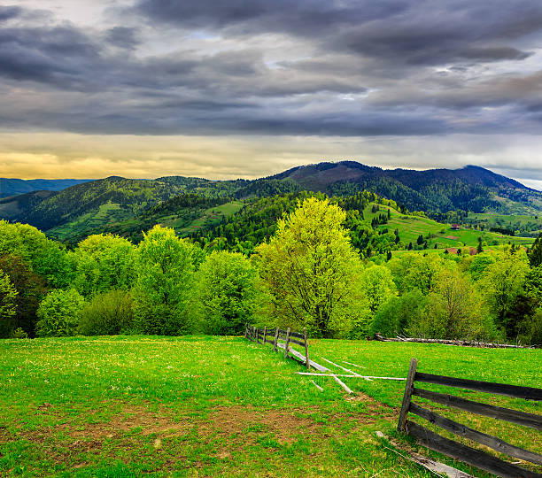 istock fence on hillside meadow in mountain 492550895