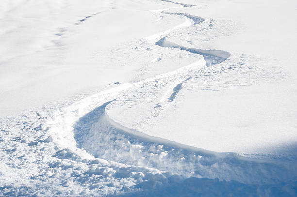 piste de ski dans la neige fraîche - ski track powder snow track snow photos et images de collection