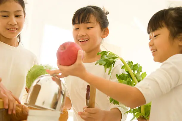 Japanese children preparing for cooking