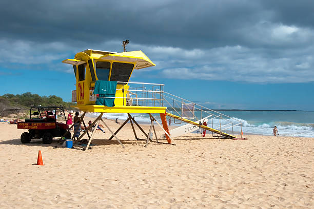 監視員のタワーの大きなビーチマウイ、ハワイ - hawaii islands maui big island tropical climate ストックフォトと画像