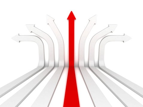 single red arrow leader right direction forward. 3d render illustration