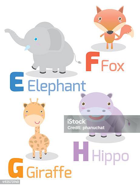 Cute Alphabet With Funny Animals From E To H Stock Illustration - Download  Image Now - 2015, Alphabet, Animal - iStock
