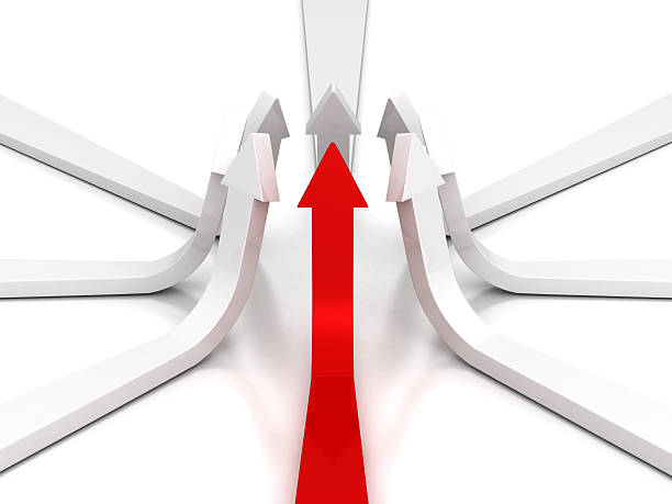 istock Red arrow leader out from white team 492573219