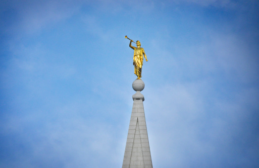 The Angel Moroni at the top of the Salt Lake City Temple of the Church of Jesus Christ of Latter-day Saints (\