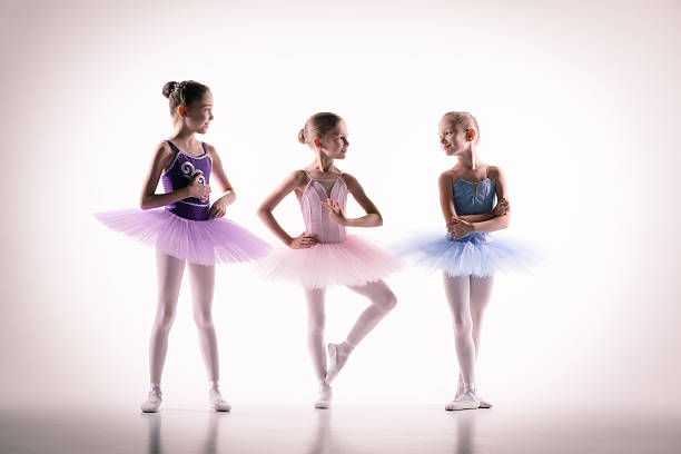 three little ballerinas en estudio de baile - ballet dress studio shot costume fotografías e imágenes de stock